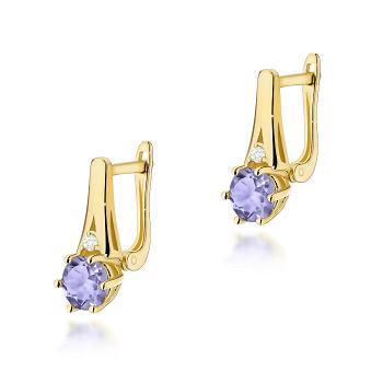 Kolczyki z żółtego złota z brylantami i tanzanitami FKO572-585-TA1.00/0.03