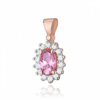 Zawieszka z różowego złota z różowym topazem oraz brylantami FZ182-R585-RT0.50/0.12