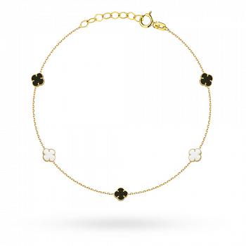 Bransoletka złota czarne i białe koniczyny FUG2-4-B00931-2