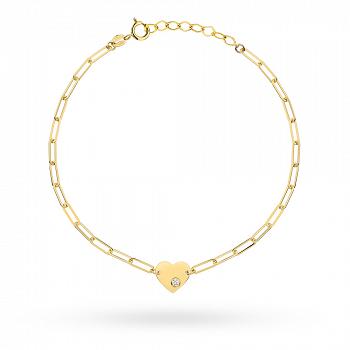 Bransoletka złota ogniwa i serce z cyrkonią FUG2-17-B00869-2