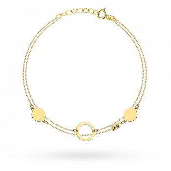 Bransoletka złota diamentowane kulki i kółka na podwójnym łańcuszku FUG2-25-B00890-2