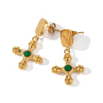 Kolczyki damskie złote z zielonym agatem FUGJDE2305002GN