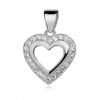 Srebrna zawieszka serce przyozdobione cyrkoniami FUGZ0838C