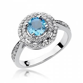 Pierścionek zaręczynowy z białego złota z brylantami i topazem 0.38 ct