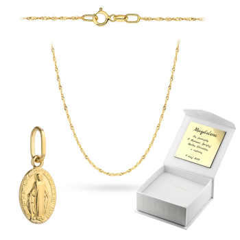 Złoty Cudowny Medalik z łańcuszkiem Singapur komplet prezent Komunia Chrzest