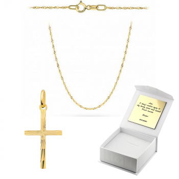 Złoty krzyżyk z łańcuszkiem Singapur komplet prezent Komunia Chrzest 