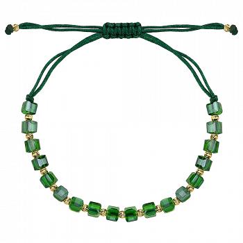 Bransoletka ze szmaragdowymi kamieniami holo i na zielonym sznurku FUG2-25-B00677-2