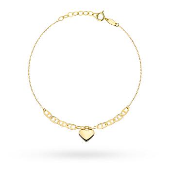 Bransoletka złota ogniwa i wiszące serce FUG2-B00986-585