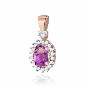 Zawieszka z różowego złota ametyst z brylantami FZ312-R585-A0.40/0.095