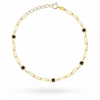 Bransoletka złota długie ogniwa i czarne kamienie FUG2-17-B00940-2