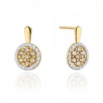 Kolczyki z żółtego złota z brylantami białymi i brązowymi FKO-440-585-B0.17