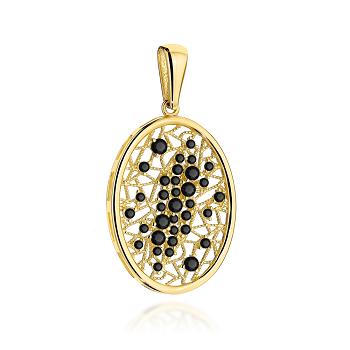 Zawieszka złota ażurowa owalna z czarnymi cyrkoniami FUG6-Z00598-585