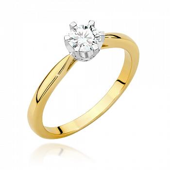 Pierścionek zaręczynowy z żółtego złota z brylantami certyfikat IGI 0.46