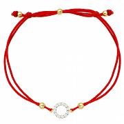 Bransoletka złota ring wysadzany cyrkoniami na czerwonym sznurku FUG2-25-B00733-2 