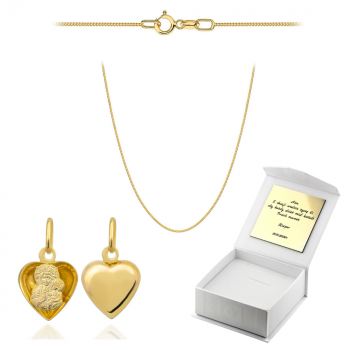 Złoty medalik Matka Boska Częstochowska z łańcuszkiem Pancerka komplet prezent Komunia Chrzest