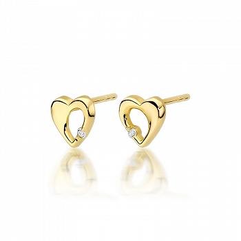 Złote kolczyki serca z brylantami FKO-020-585-B0.02