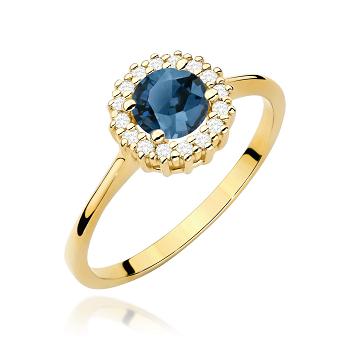 Pierścionek zaręczynowy z brylantami i topazem London Blue 0.14ct