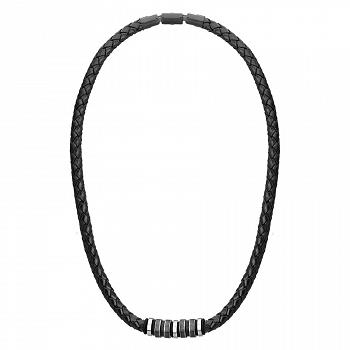 Naszyjnik męski czarny rzemień z charmsami WA678S