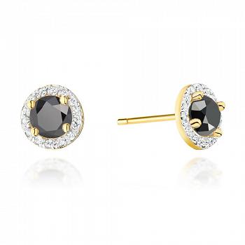 Kolczyki z żółtego złota z czarnymi brylantami FKO509-585-CB1.00/0.24