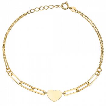 Bransoletka z żółtego złota serce i ogniwa na podwójnym łańcuszku FUG2-17-B00636-2