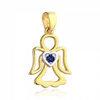Zawieszka złota aniołek z niebieską cyrkonią FUG6-3-Z00450-2