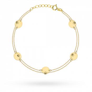 Bransoletka złota diamentowane kulki i kółka na podwójnym łańcuszku FUG2-25-B00891-2