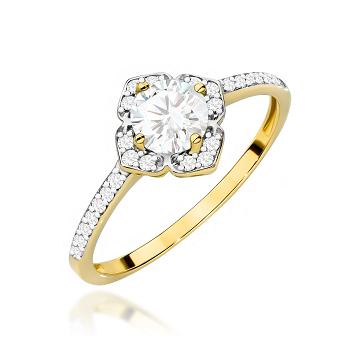 Pierścionek zaręczynowy z brylantami i białym szafirem 0.13ct