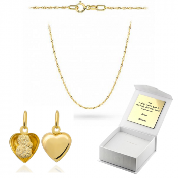 Złoty medalik Matka Boska Częstochowska z łańcuszkiem Singapur komplet prezent Komunia Chrzest