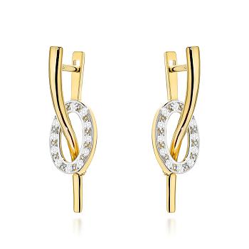 Kolczyki złote fala i owal z cyrkoniami FUG7-K01784-585