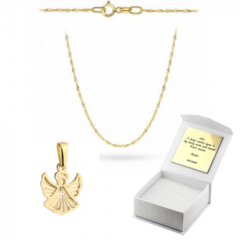 Złoty aniołek z łańcuszkiem komplet prezent Komunia Chrzest