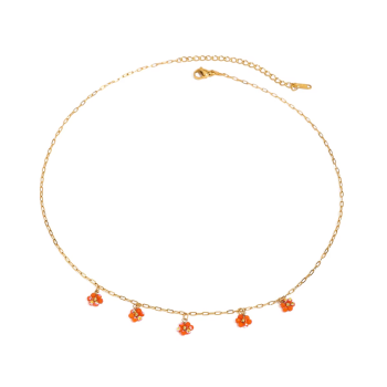 Naszyjnik pomarańczowe kwiatuszki stal szlachetna złoty FUGJDN0202006