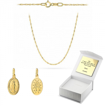 Złoty medalik Cudowny Medalik z łańcuszkiem Singapur komplet prezent Komunia Chrzest