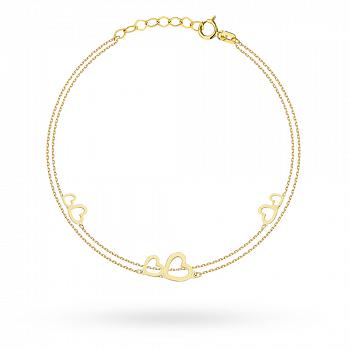 Bransoletka złota serca na podwójnym łańcuszku FUG2-25-B00266-2