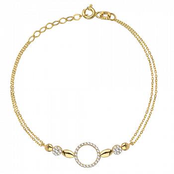 Bransoletka z żółtego złota z cyrkoniami na podwójnym łańcuszku FUG2-21-B00638-2