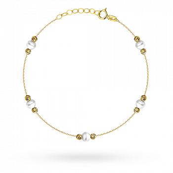 Bransoletka złota diamentowane kulki i perły FUG2-25-B00825-2