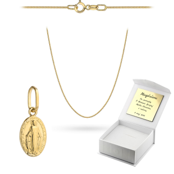 Złoty Cudowny Medalik z łańcuszkiem pancerka komplet prezent Komunia Chrzest