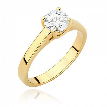 Pierścionek zaręczynowy z żółtego złota z brylantem certyfikat IGI 0.70