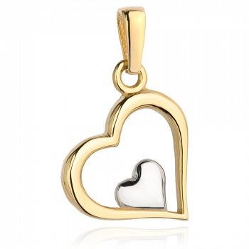 Zawieszka złoty kontur serca z pełnym serduszkiem w bialym złocie FUG6-25-Z00359-2