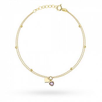 Bransoletka złota serce z ametystem na podwójnym łańcuszku FUG2-17-B00909-2