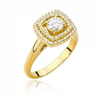 Pierścionek zaręczynowy z żółtego złota z brylantami certyfikat IGI 0.68