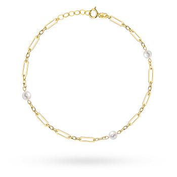 Bransoletka złota długie ogniwa i perły FUG2-B01073-585