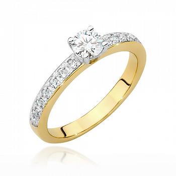 Pierścionek zaręczynowy z żółtego złota z brylantami certyfikat IGI 0.70
