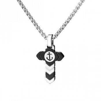 Naszyjnik męski • Stalowy Krzyż z kotwicą WA609