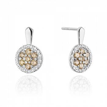 Kolczyki z białego złota z brylantami białymi i brązowymi FKO-440-B585-B0.17