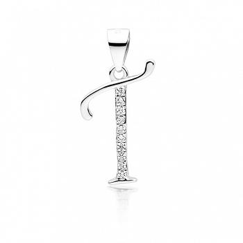 Zawieszka srebrna literka T z cyrkoniami FUGLZ0002_T
