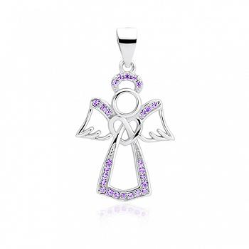 Srebrna zawieszka anioł z fioletowymi cyrkoniami FUGZ1598C_V