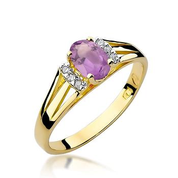 Pierścionek zaręczynowy z brylantami i ametystem 0.05ct
