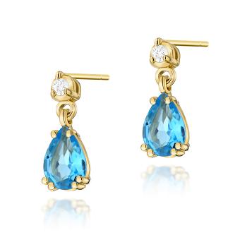 Kolczyki łezki z żółtego złota z brylantami i topazem FKO-006-585-T1.80/0.04