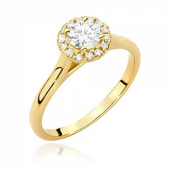 Pierścionek zaręczynowy z żółtego złota z brylantami certyfikat IGI 0.52