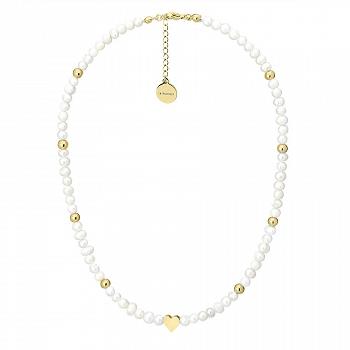Naszyjnik z pereł z pozłacanym serduszkiem GRAWER GRATIS WA651G